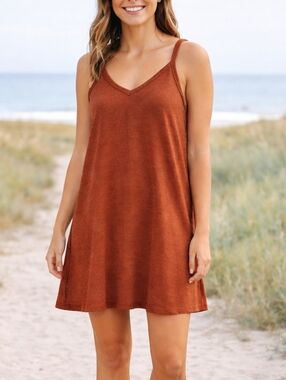 Universal Thread Burnt Orange V-Neck Sleeveless Dress Size L